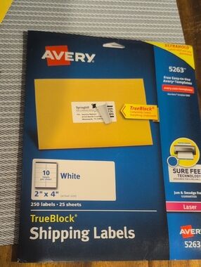 Shipping Labels White Laser 2" x 4" 250 Labels 25 Sheets Avery 5263
